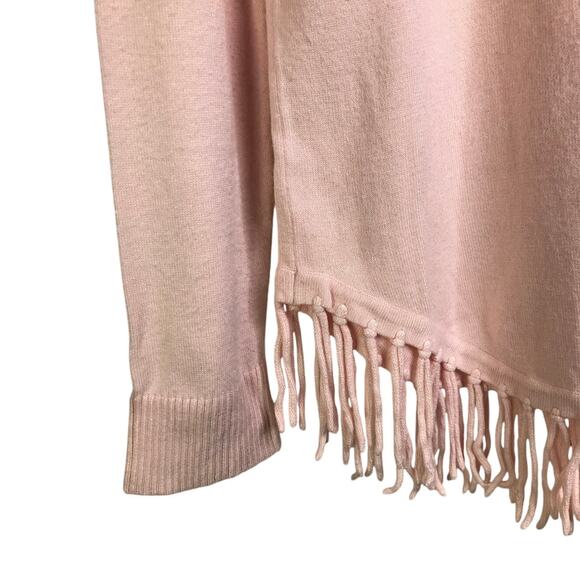 Central Park West Sweater Size Small Pink Fringe Hem V-Neck Long Sleeve - Picture 6 of 8